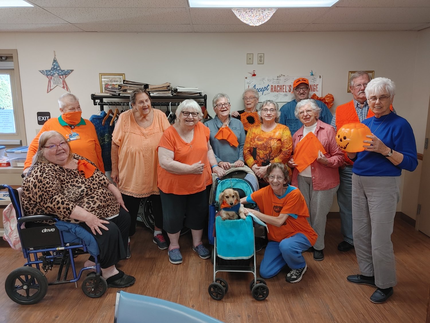 Seniors in orange for Rachel's Challenge at the Hawley Senior Center.